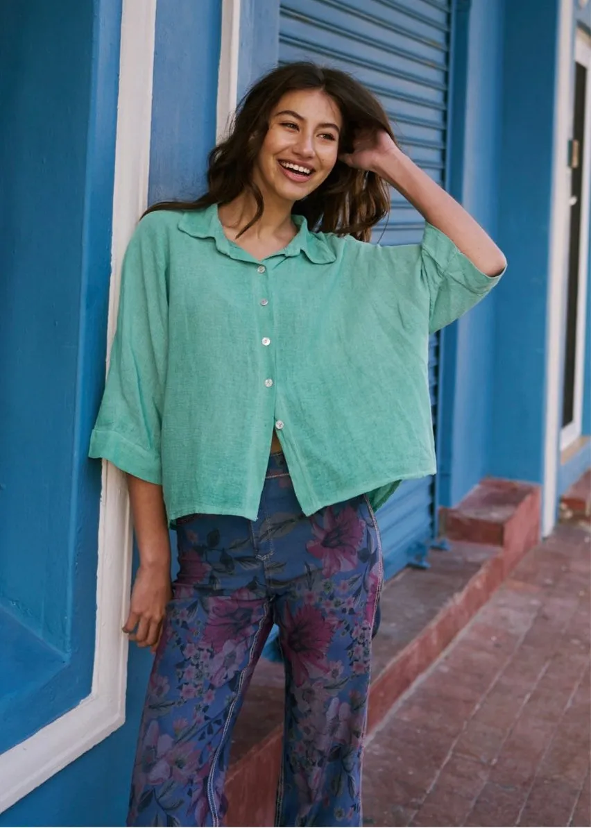 Italian Cotton Button up Shirt in Green