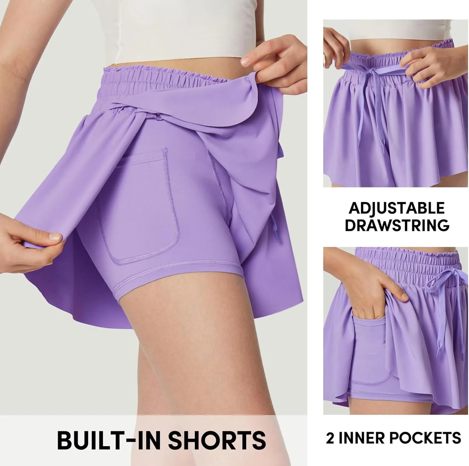 IUGA Girls Butterfly Shorts with Pockets Athletic Flowy Preppy Clothes Running Tennis Dance Cheer 2 in 1 Shorts Teen Girls