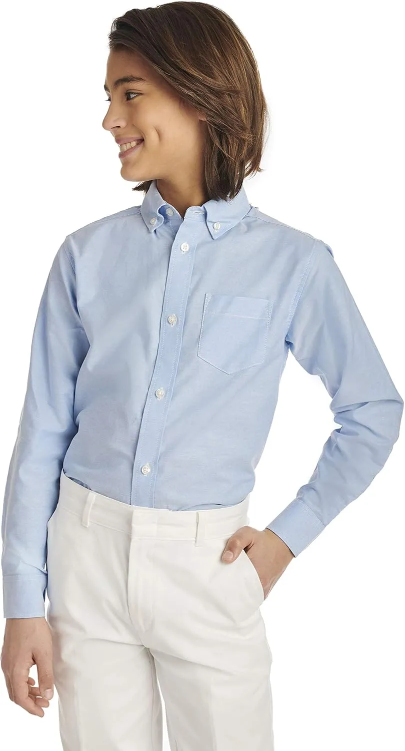 IZOD Boys' Long Sleeve Solid Button-Down Collared Oxford Shirt with Chest Pocket