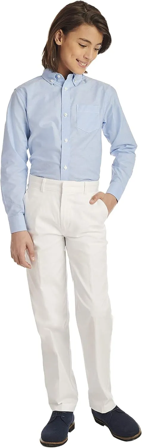 IZOD Boys' Long Sleeve Solid Button-Down Collared Oxford Shirt with Chest Pocket