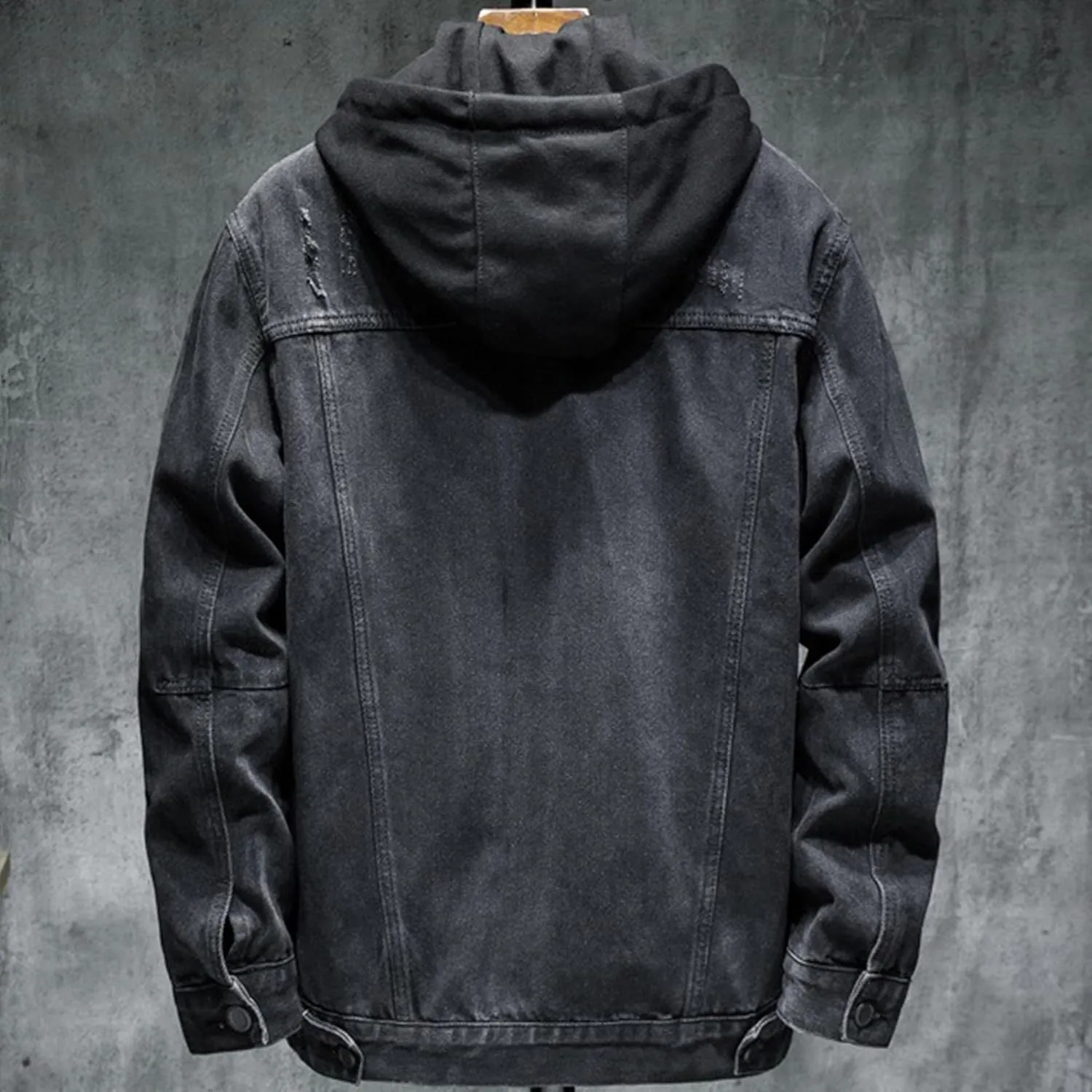 JEKE-DG Men Hoodie Jean Jacket Casual Slim Fit Denim Jacket Casual Long Sleeve Distressed Trucker Outwear with Hood