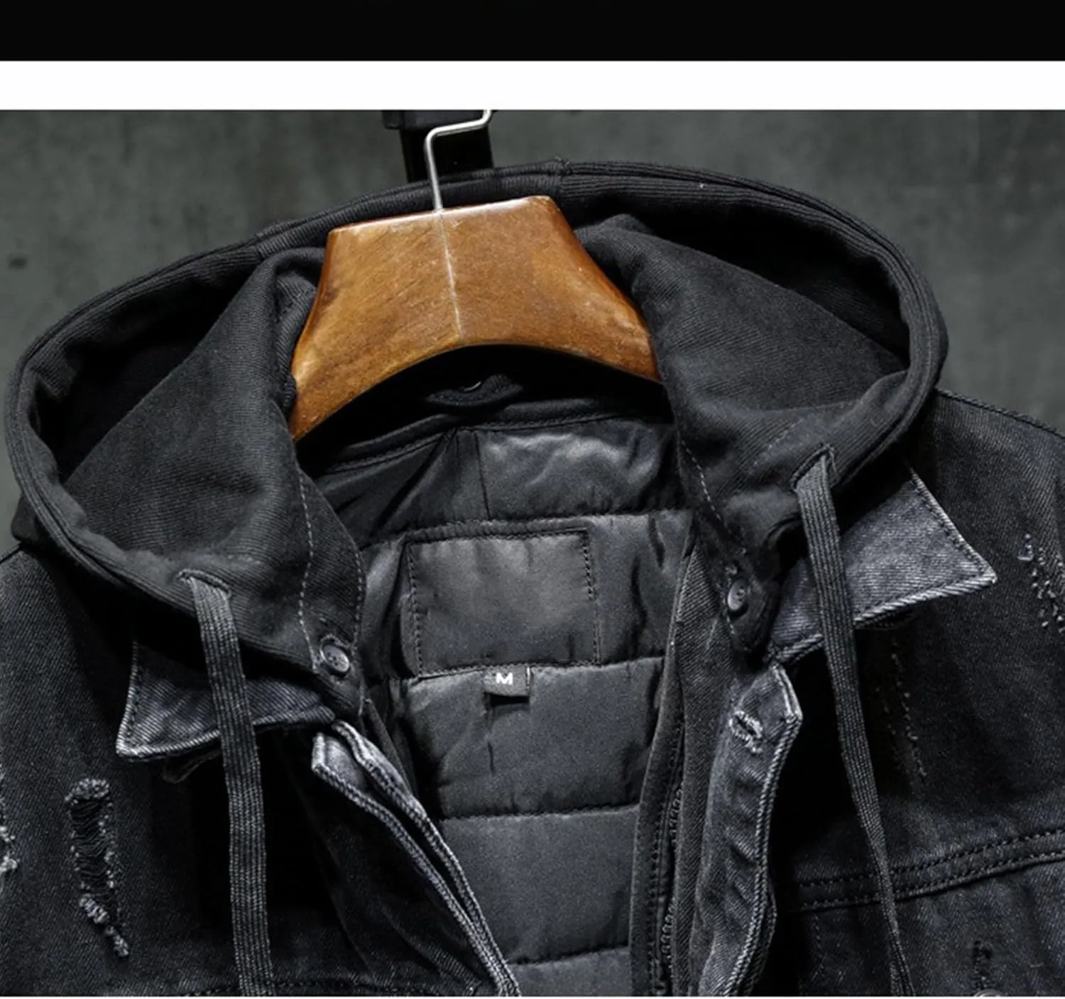 JEKE-DG Men Hoodie Jean Jacket Casual Slim Fit Denim Jacket Casual Long Sleeve Distressed Trucker Outwear with Hood