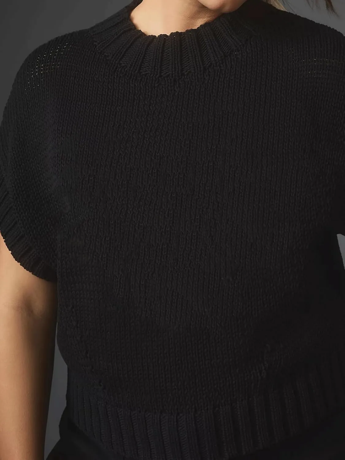 Jenkoon Women's Ultra Soft Fashion Sweater Vest Mock-Neck Extended Shoulder Sweater Vest Cap Sleeve Knit Pullover