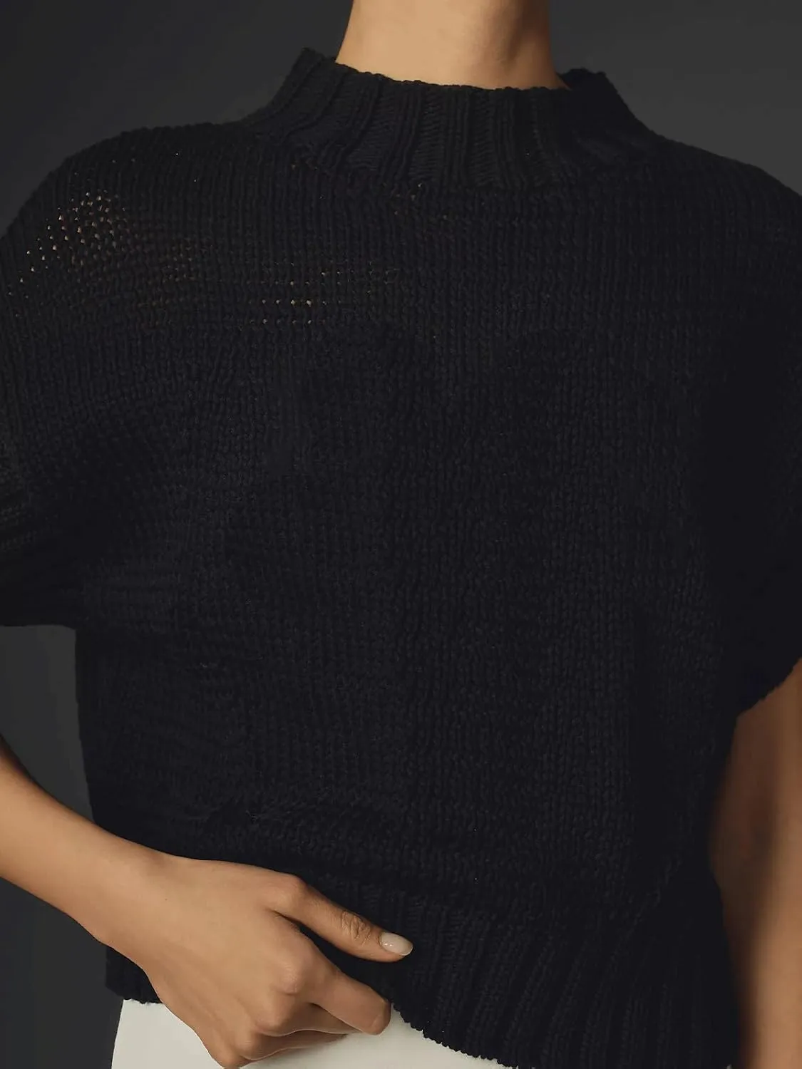 Jenkoon Women's Ultra Soft Fashion Sweater Vest Mock-Neck Extended Shoulder Sweater Vest Cap Sleeve Knit Pullover