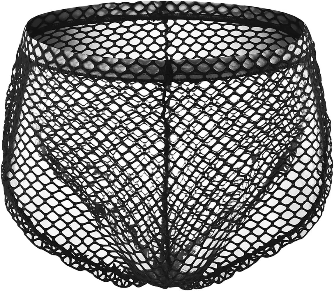 JEShifangjiusu Men's Sexy Mesh Boxer Briefs Underwear See-Through Fishnet Lingerie Low Waist Funny Buckled Pouch Trunks