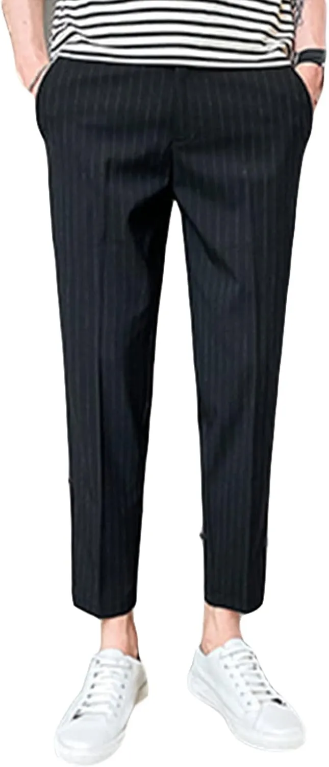 JEShifangjiusu MenS Slim Fit Dress Pants Stretch Dress Pants Skinny Khaki Pants Chino Pant Business Stripe Tapered Trousers (34,Black), Black, 34