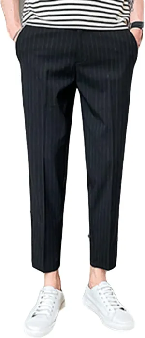 JEShifangjiusu MenS Slim Fit Dress Pants Stretch Dress Pants Skinny Khaki Pants Chino Pant Business Stripe Tapered Trousers (34,Black), Black, 34