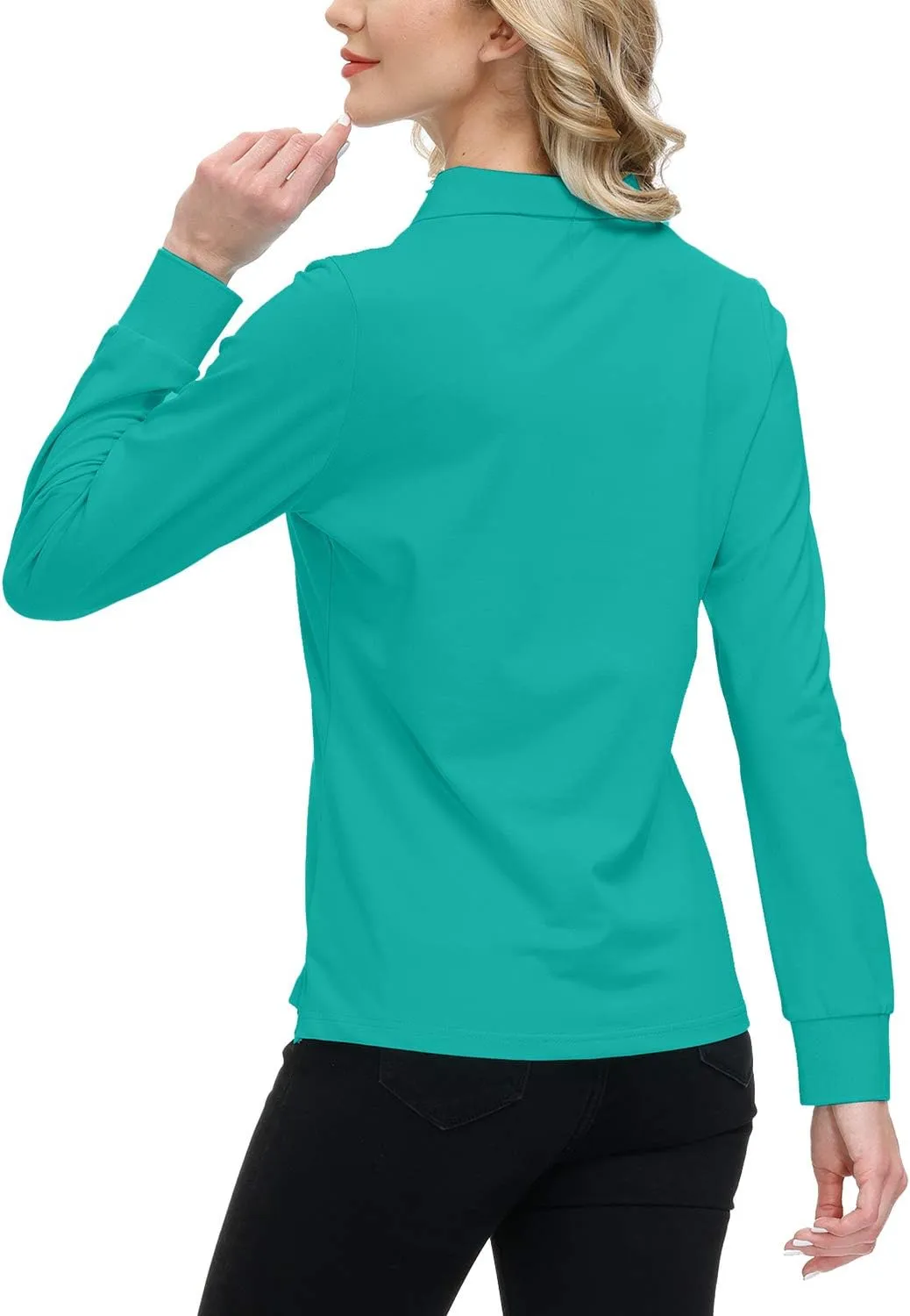 JINSHI Women's Golf Polo Shirt Long Sleeves Zip Up Sport Active Shirts Quick Dry Athletic T-Shirt Casual Tennis Tops Slim Fit
