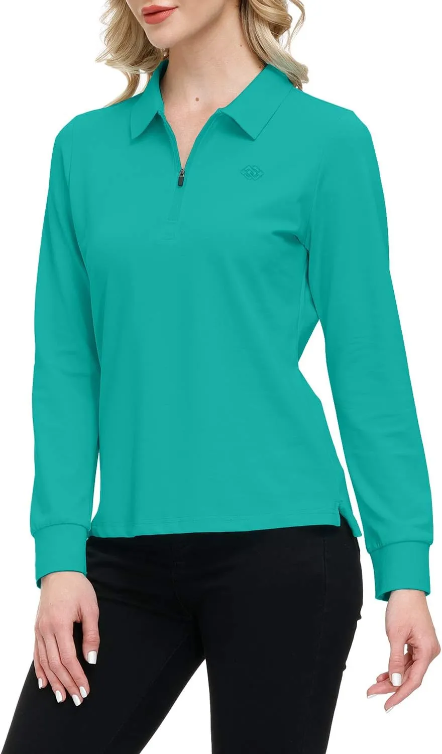 JINSHI Women's Golf Polo Shirt Long Sleeves Zip Up Sport Active Shirts Quick Dry Athletic T-Shirt Casual Tennis Tops Slim Fit