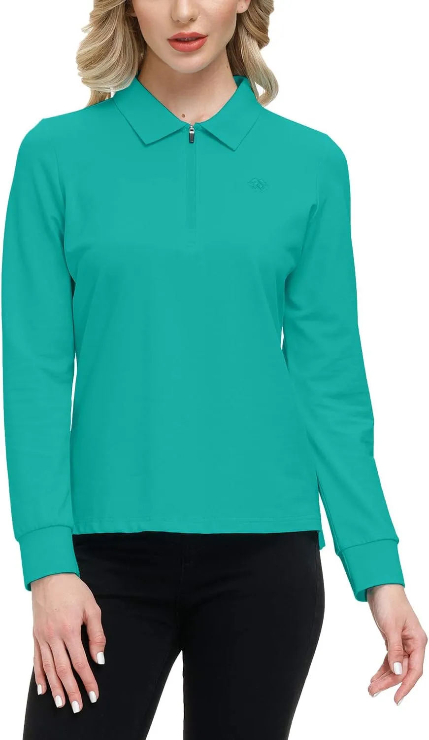 JINSHI Women's Golf Polo Shirt Long Sleeves Zip Up Sport Active Shirts Quick Dry Athletic T-Shirt Casual Tennis Tops Slim Fit