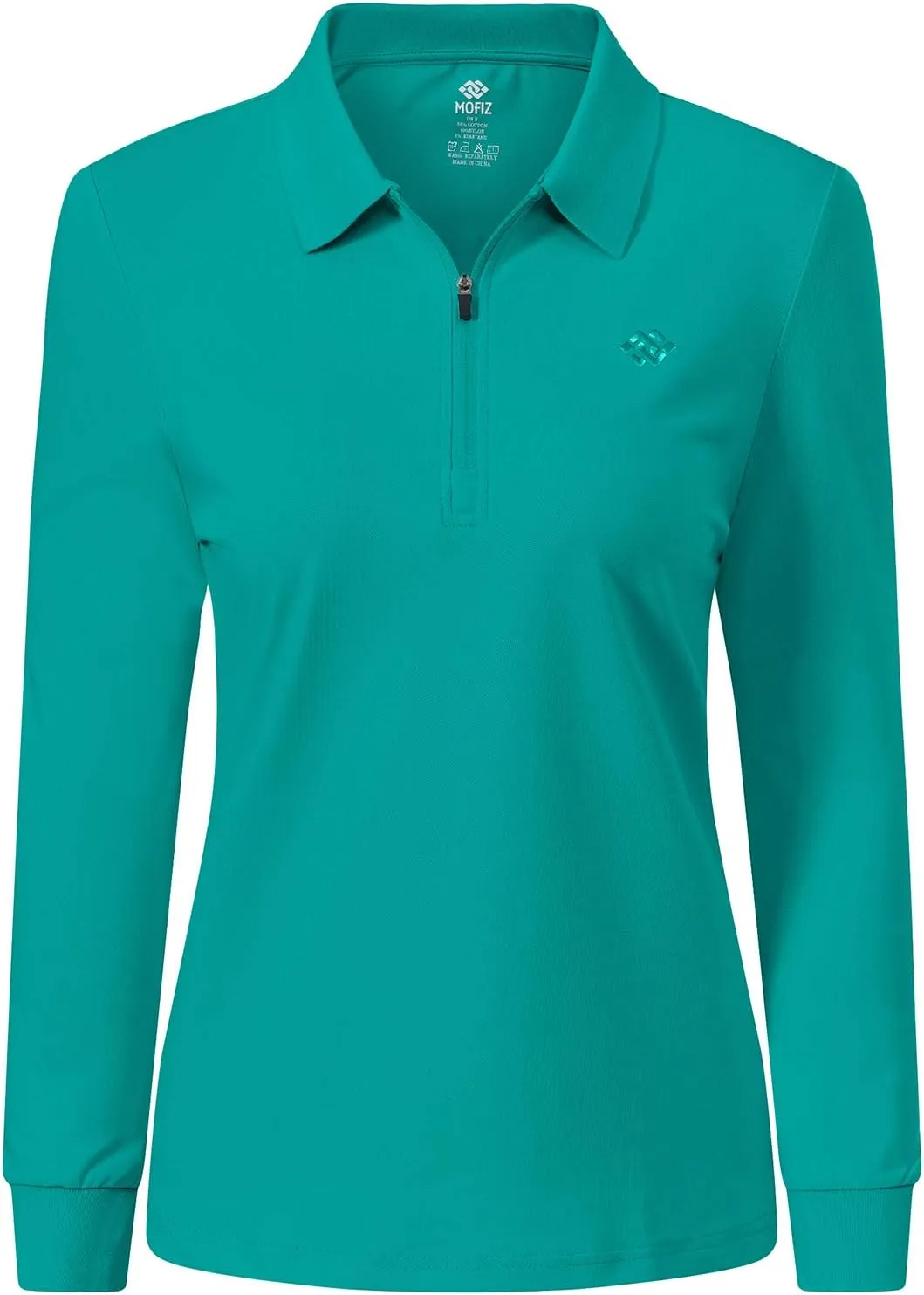 JINSHI Women's Golf Polo Shirt Long Sleeves Zip Up Sport Active Shirts Quick Dry Athletic T-Shirt Casual Tennis Tops Slim Fit