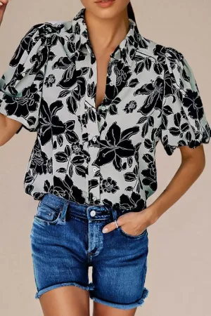 Just Enough Floral Button Up Blouse