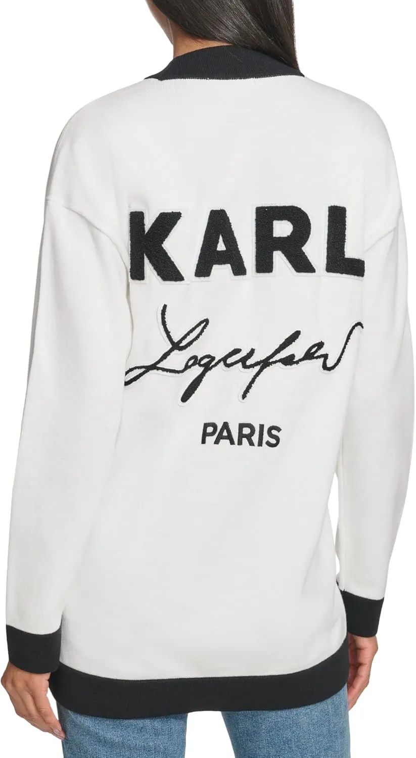 KARL LAGERFELD Women's Varsity Logo Cardigan with Patches
