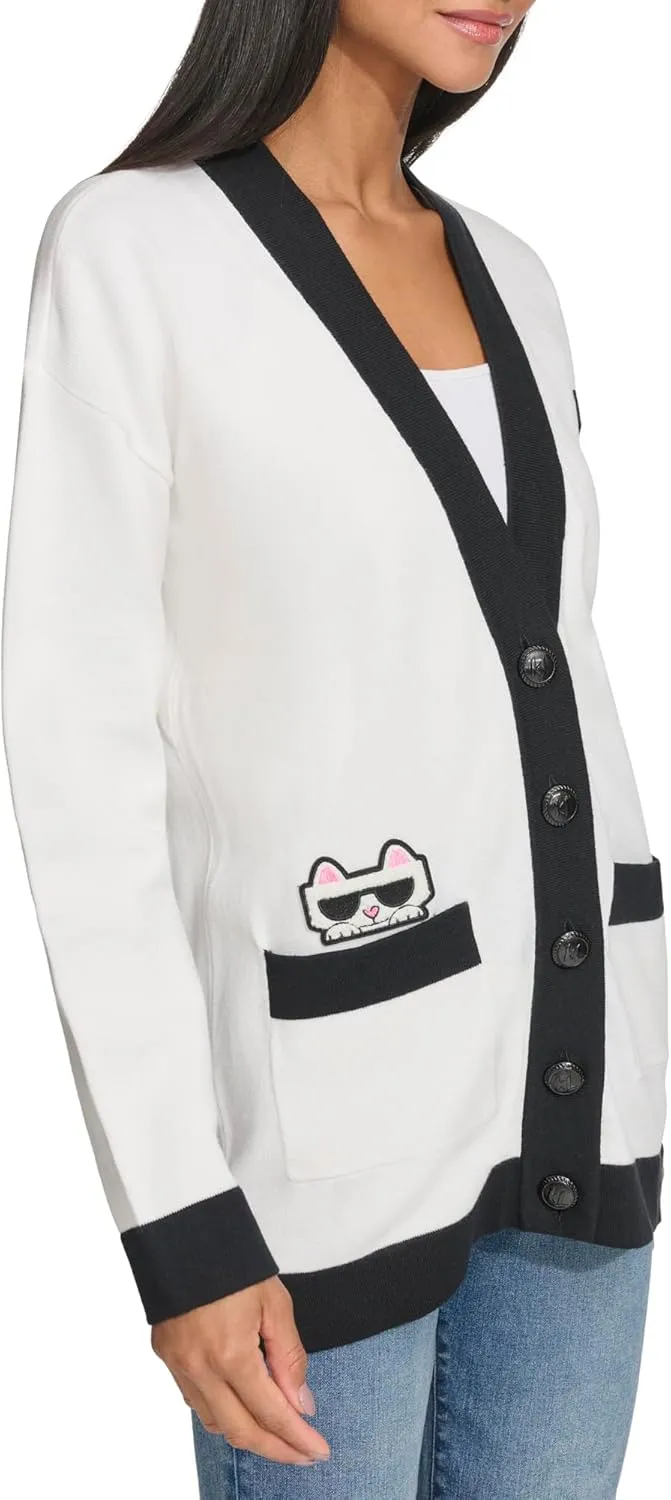 KARL LAGERFELD Women's Varsity Logo Cardigan with Patches