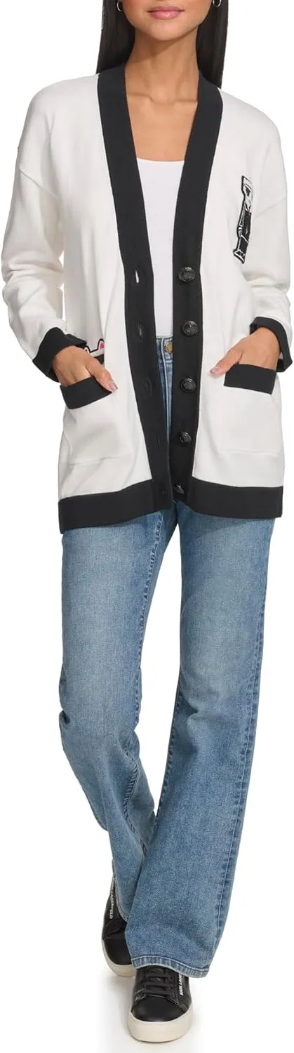 KARL LAGERFELD Women's Varsity Logo Cardigan with Patches