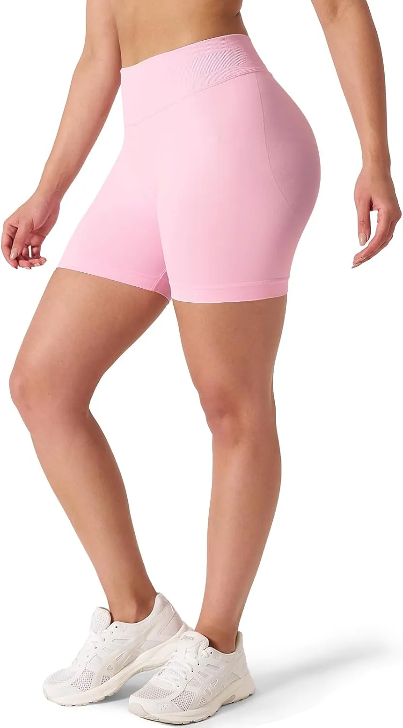 Kepblom High-Waisted Butt-Lifting Scrunch Gym Shorts for Women - Workout Yoga Biker, Seamless Spandex Booty Shorts
