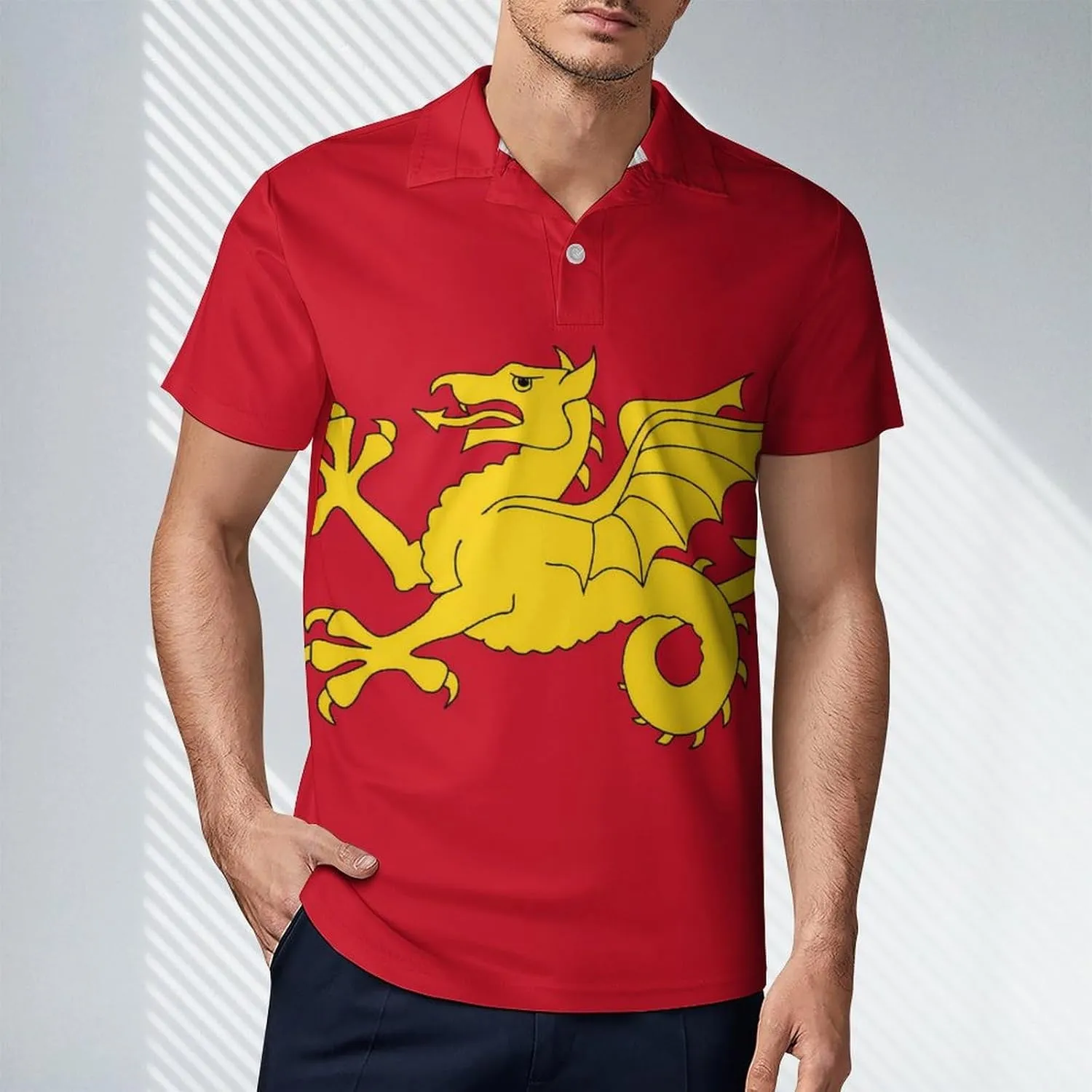 Kingdom of The West Saxons Wessex Flag Dragon Men's Polo Shirt Short Sleeve Casual Athletic Quick Dry Golf T-Shirts