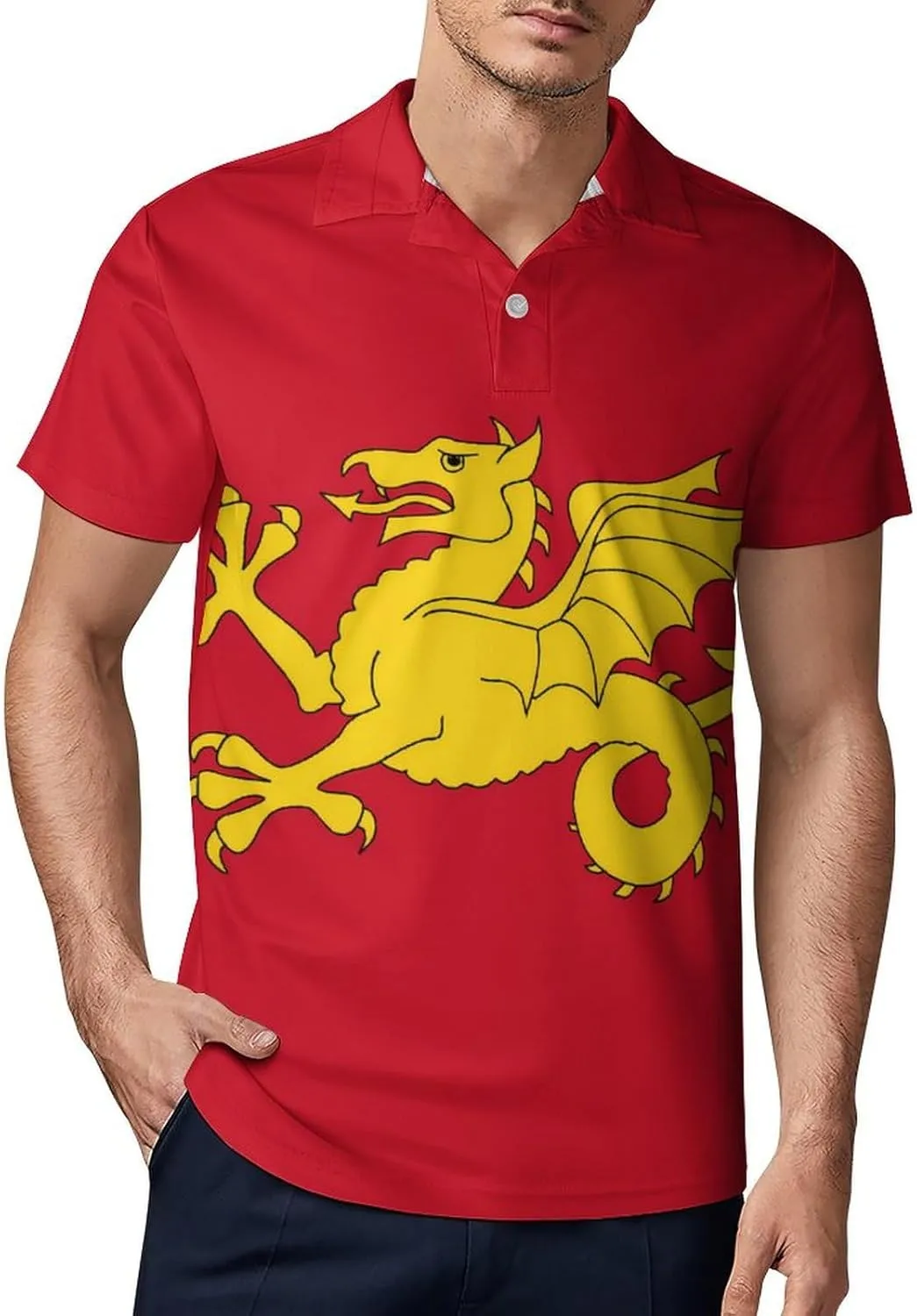 Kingdom of The West Saxons Wessex Flag Dragon Men's Polo Shirt Short Sleeve Casual Athletic Quick Dry Golf T-Shirts