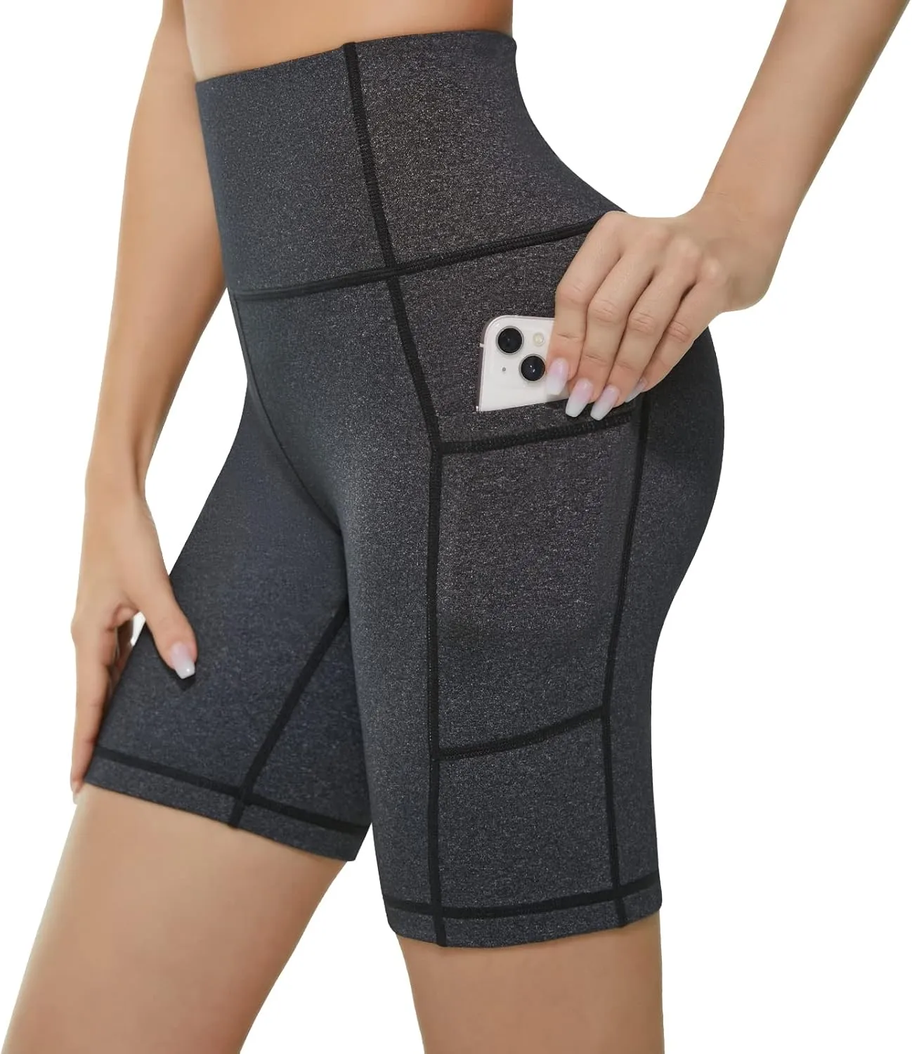 KKB Women's 8" 5" High Waist Active Wear Shorts Yoga Leggings, Tummy Control Workout Shorts Side Pockets Running Pants