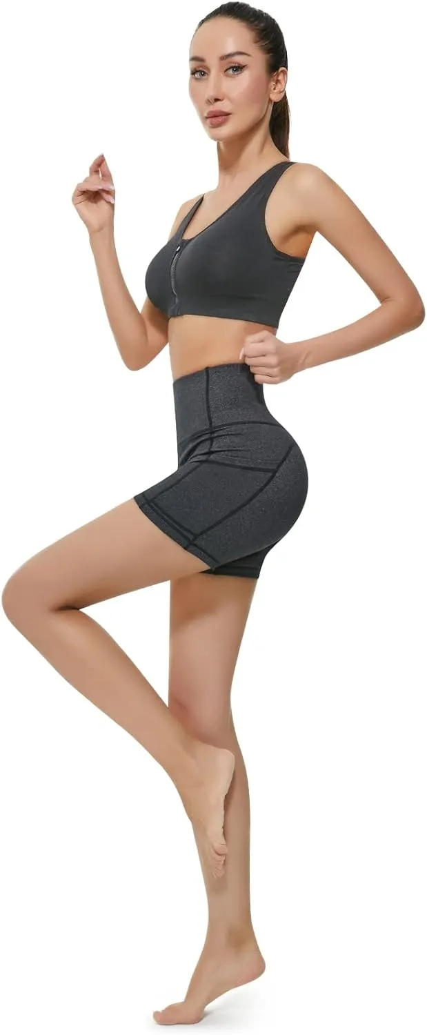 KKB Women's 8" 5" High Waist Active Wear Shorts Yoga Leggings, Tummy Control Workout Shorts Side Pockets Running Pants