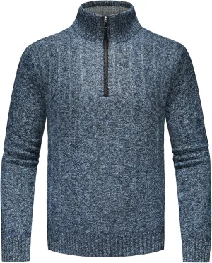 Lamgool Men's 1/4 Zip Pullover Polo Knit Sweater Casual Warm Fall Winter Spring