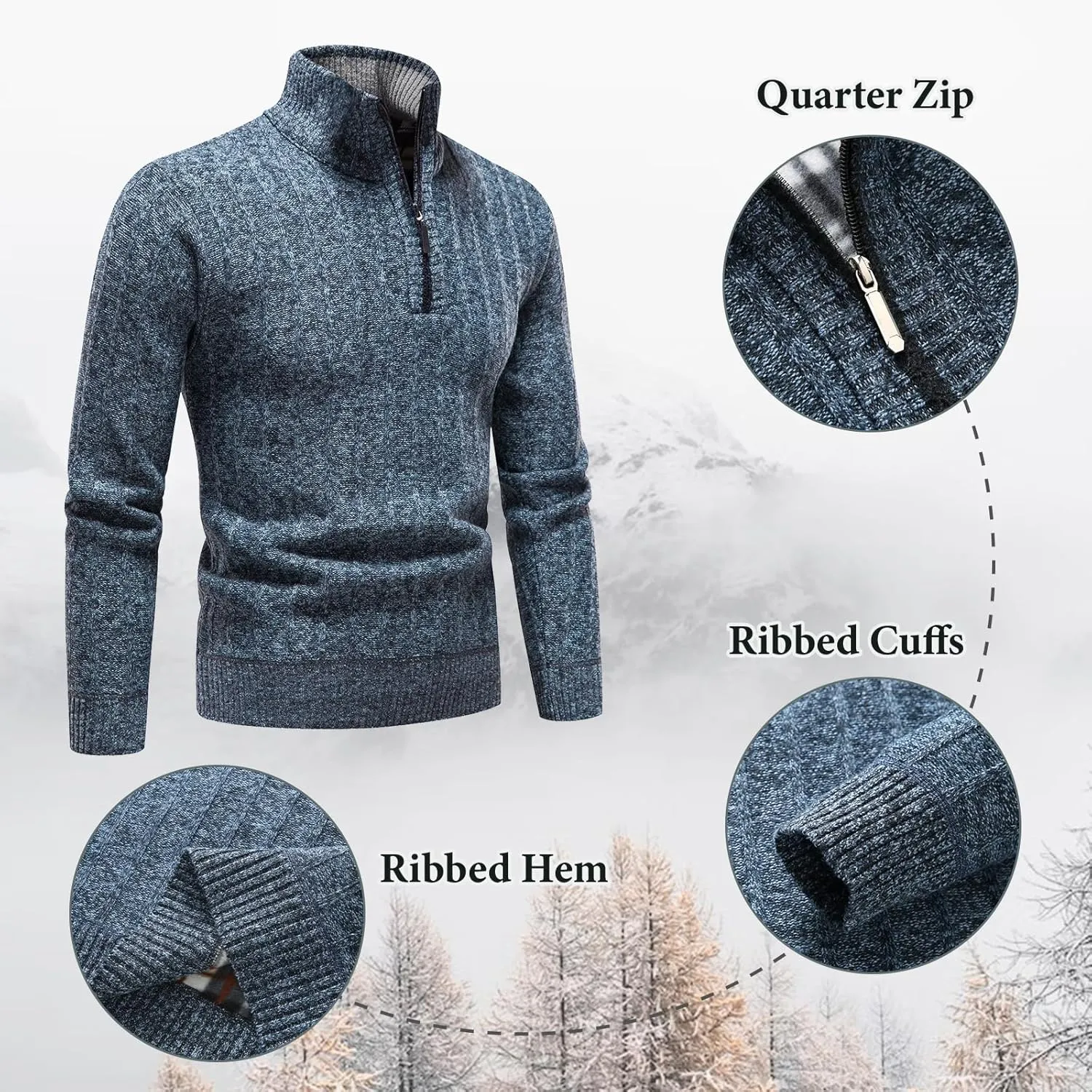 Lamgool Men's 1/4 Zip Pullover Polo Knit Sweater Casual Warm Fall Winter Spring