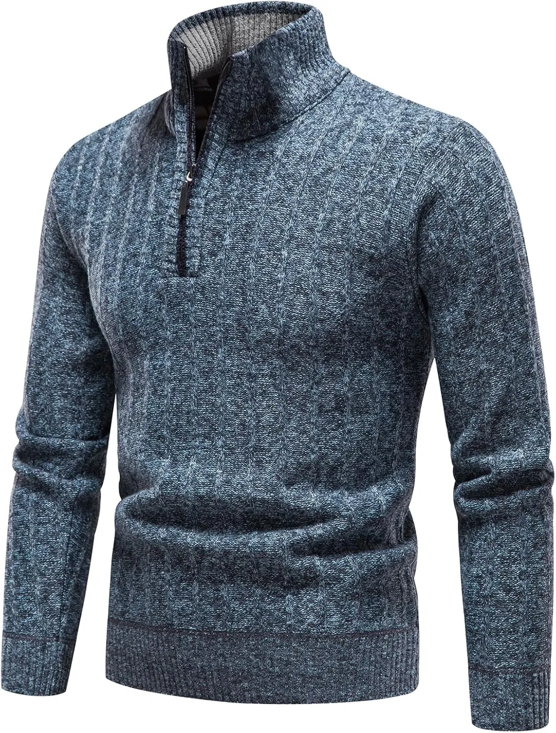 Lamgool Men's 1/4 Zip Pullover Polo Knit Sweater Casual Warm Fall Winter Spring