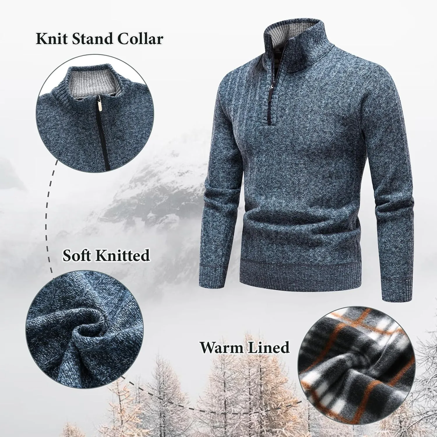 Lamgool Men's 1/4 Zip Pullover Polo Knit Sweater Casual Warm Fall Winter Spring