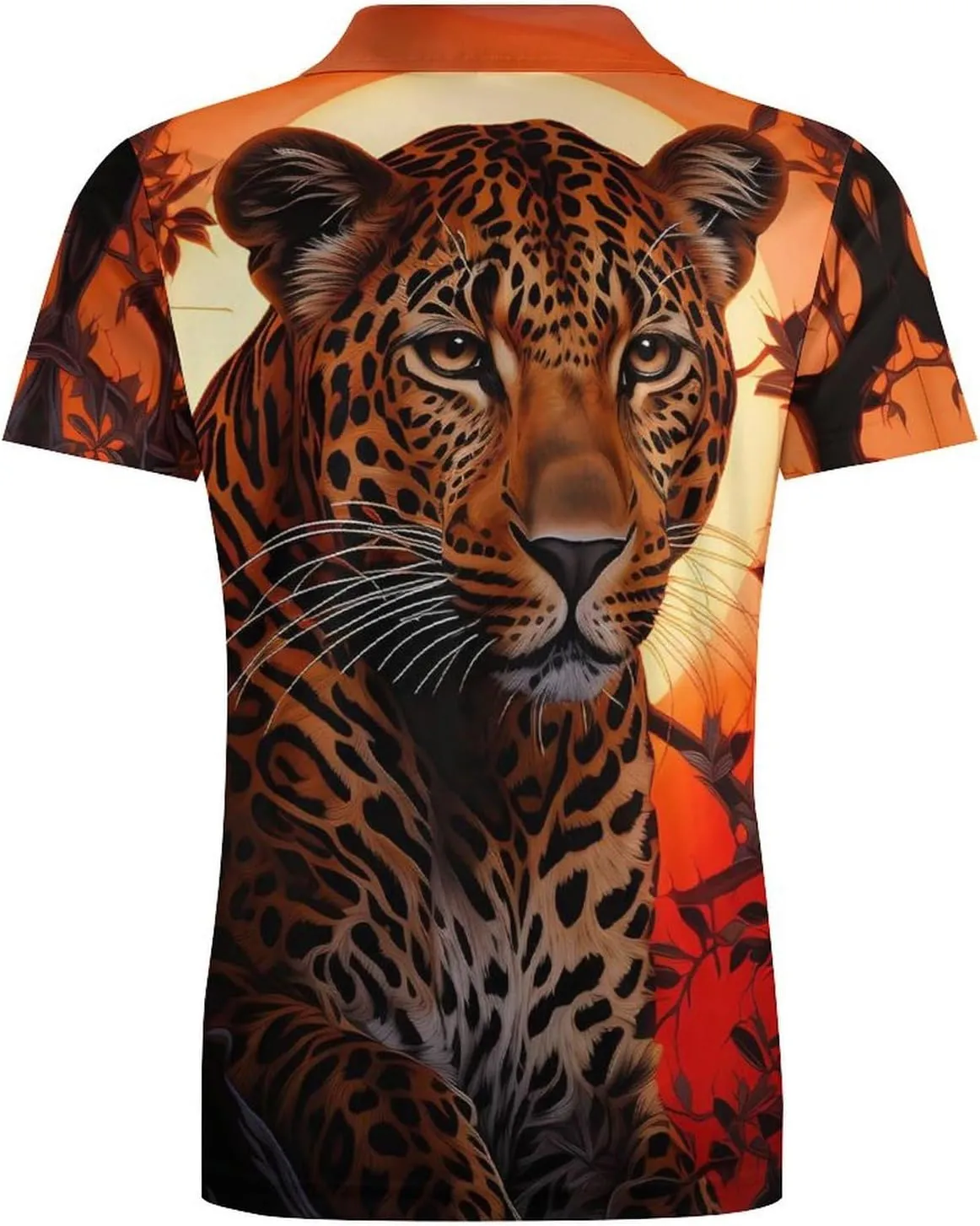 Leopard Across A Tree Sunset Men's Polo Shirt Short Sleeve Casual Athletic Quick Dry Golf T-Shirts
