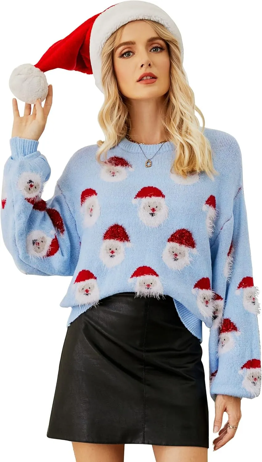Lesmart Womens Ugly Christmas Sweater Funny Santa Funny Xmas Holiday Party Knitted Pullover