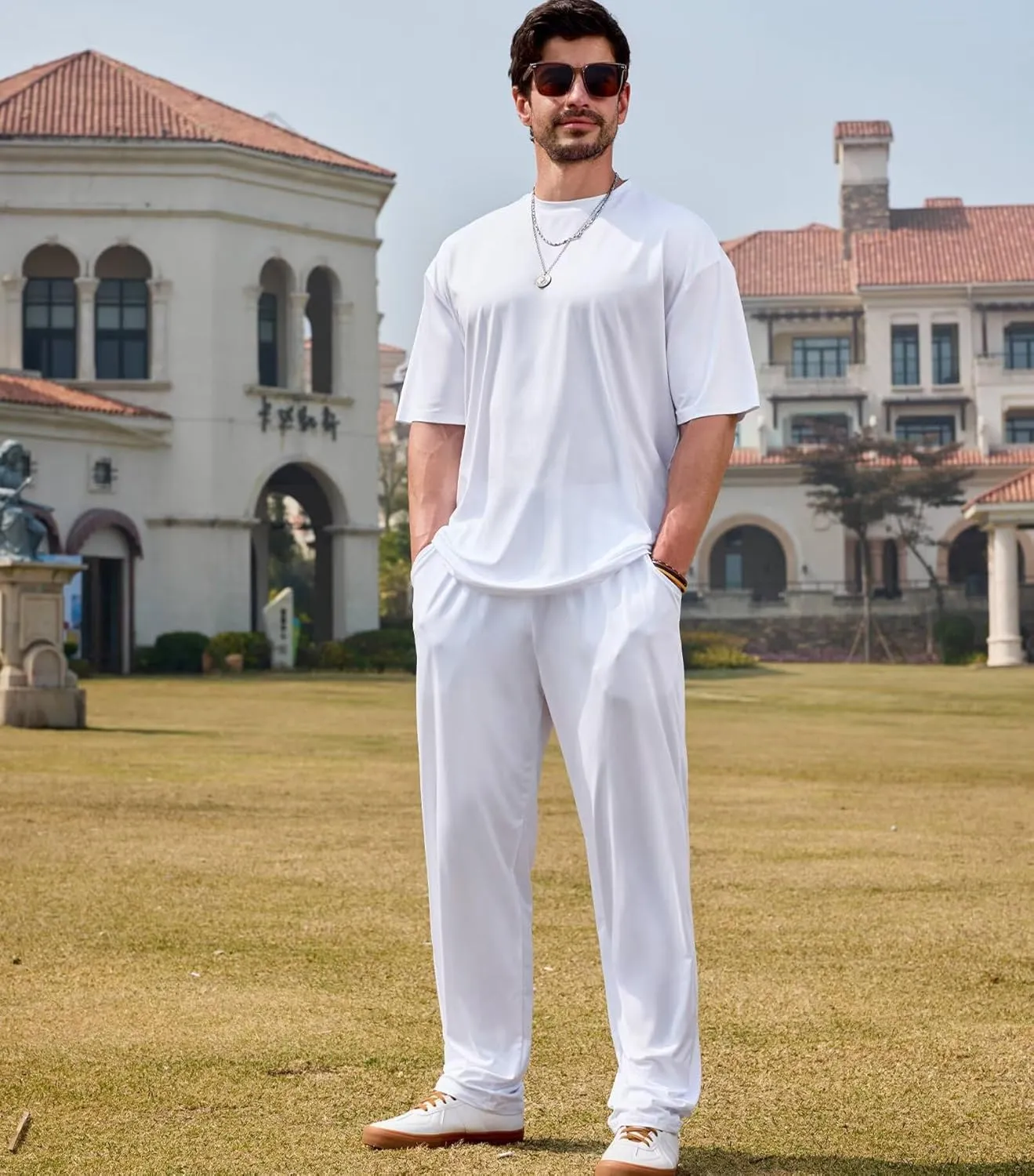 Lexiart Mens 2 Piece Outfits Cool Feeling Summer Casual Tracksuit Short Sleeve T Shirt & Pants Set