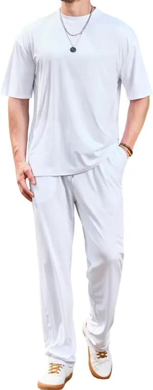 Lexiart Mens 2 Piece Outfits Cool Feeling Summer Casual Tracksuit Short Sleeve T Shirt & Pants Set