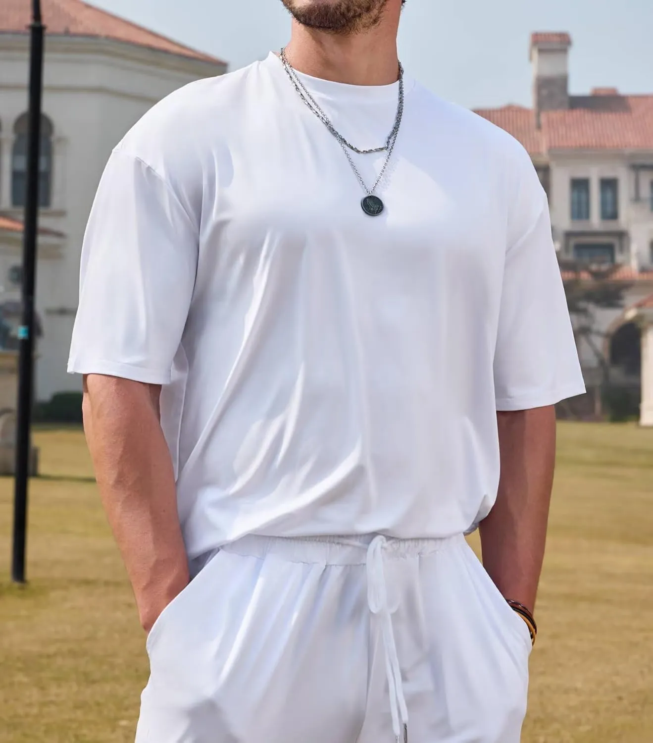 Lexiart Mens 2 Piece Outfits Cool Feeling Summer Casual Tracksuit Short Sleeve T Shirt & Pants Set