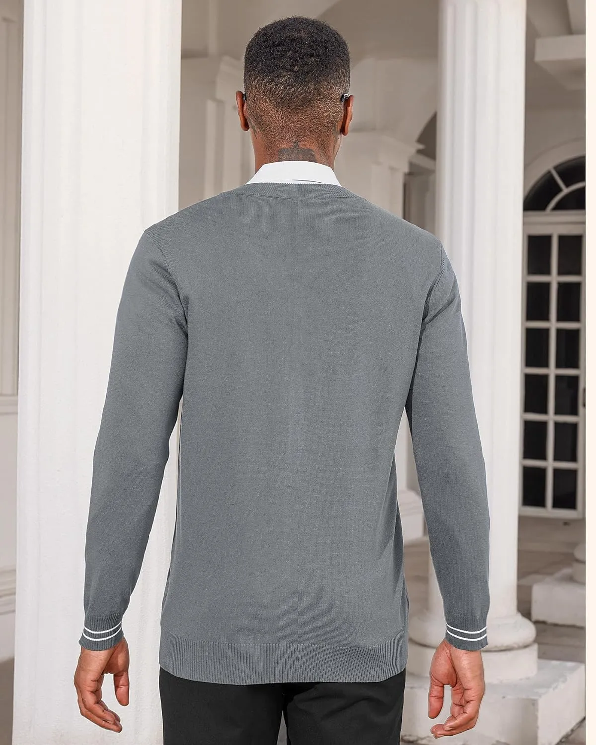 Lexiart Men's Casual Cardigan Sweaters Knitted Stand Collar Slim Fit Full-Zip Warm Jacket