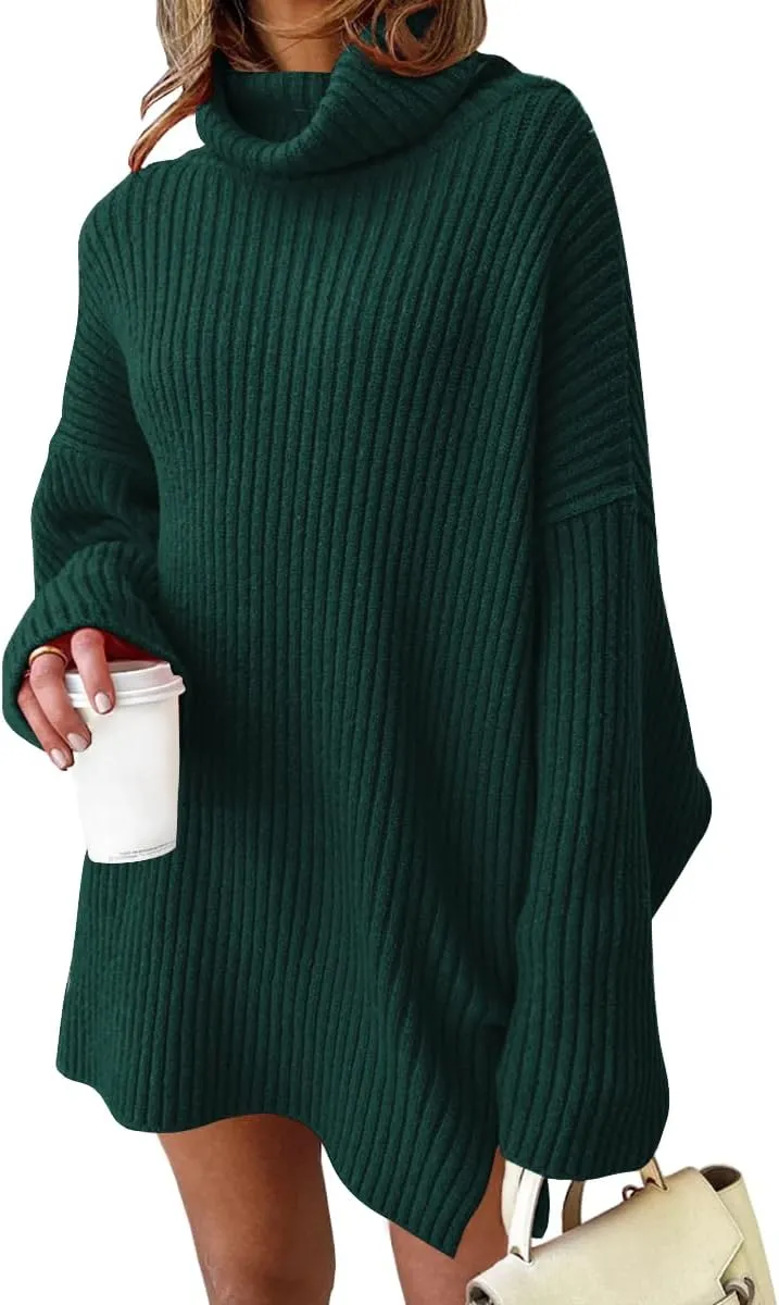 LILLUSORY Womens Turtleneck Oversized Long Sweater Dress 2025 Plus Size Tunic Pullover Knit Fall Dresses