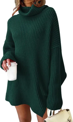 LILLUSORY Womens Turtleneck Oversized Long Sweater Dress 2025 Plus Size Tunic Pullover Knit Fall Dresses