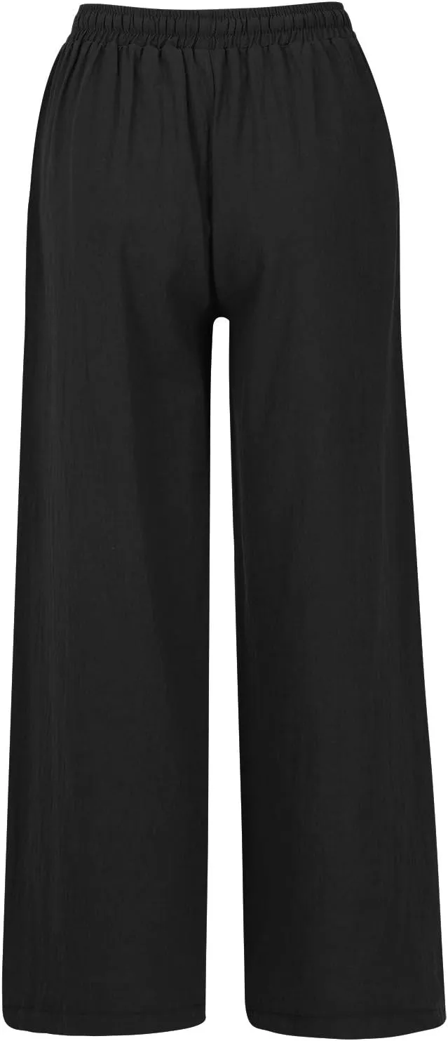Linen Capri Pants for Women Plus Size Women's Linen Wide Leg Pants 2024 Summer Casual Loose Beach Palazzo Harem Pants