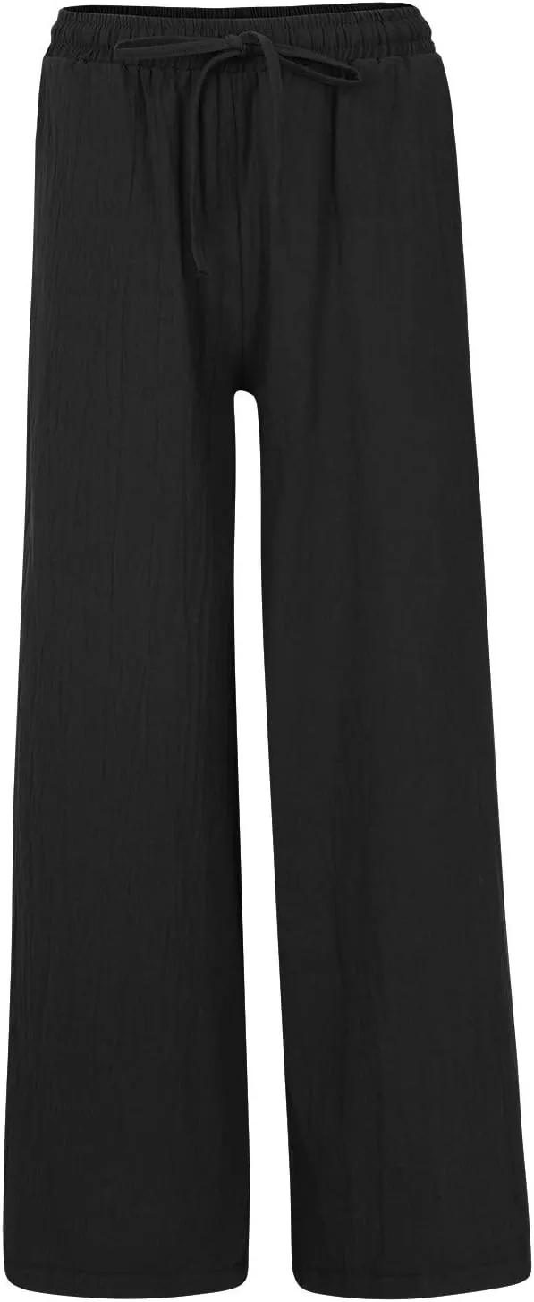 Linen Capri Pants for Women Plus Size Women's Linen Wide Leg Pants 2024 Summer Casual Loose Beach Palazzo Harem Pants