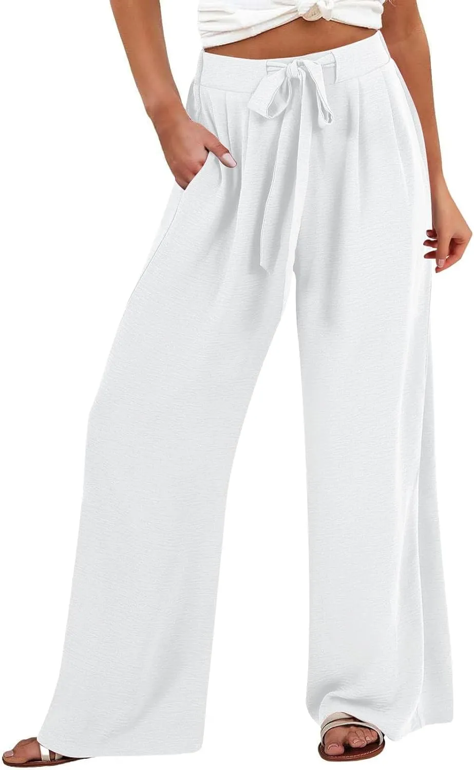 Linen Pants for Women 2025 Dressy High Waisted Wide Leg Palazzo Pants Summer Casual Loose Flowy Trousers with Pocket