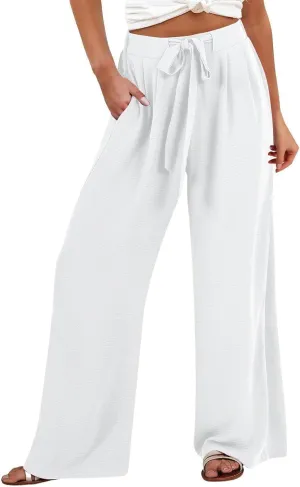 Linen Pants for Women 2025 Dressy High Waisted Wide Leg Palazzo Pants Summer Casual Loose Flowy Trousers with Pocket