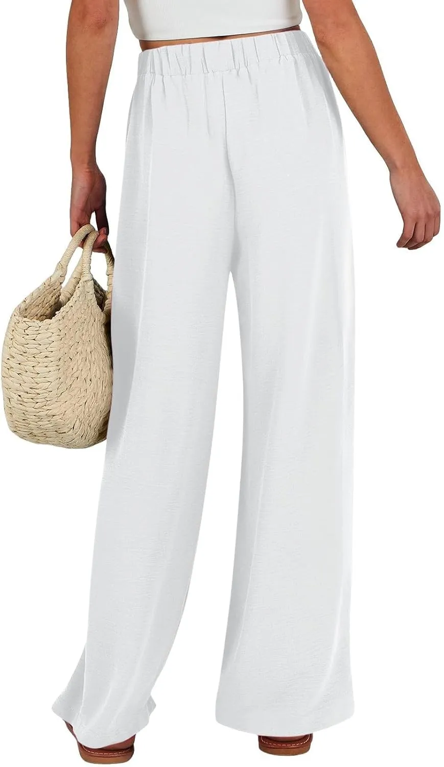 Linen Pants for Women 2025 Dressy High Waisted Wide Leg Palazzo Pants Summer Casual Loose Flowy Trousers with Pocket