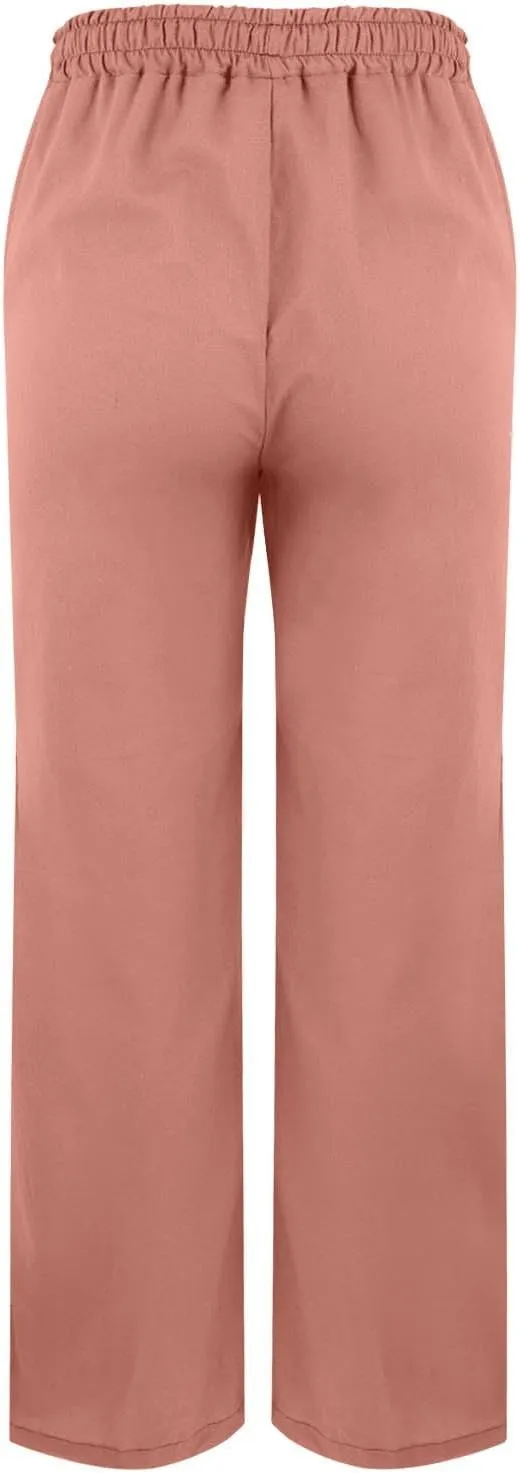 Linen Pants for Women 2025 Summer High Waist Elastic Straight Leg Lounge Pant Casual Loose Lightweight Beach Trousers