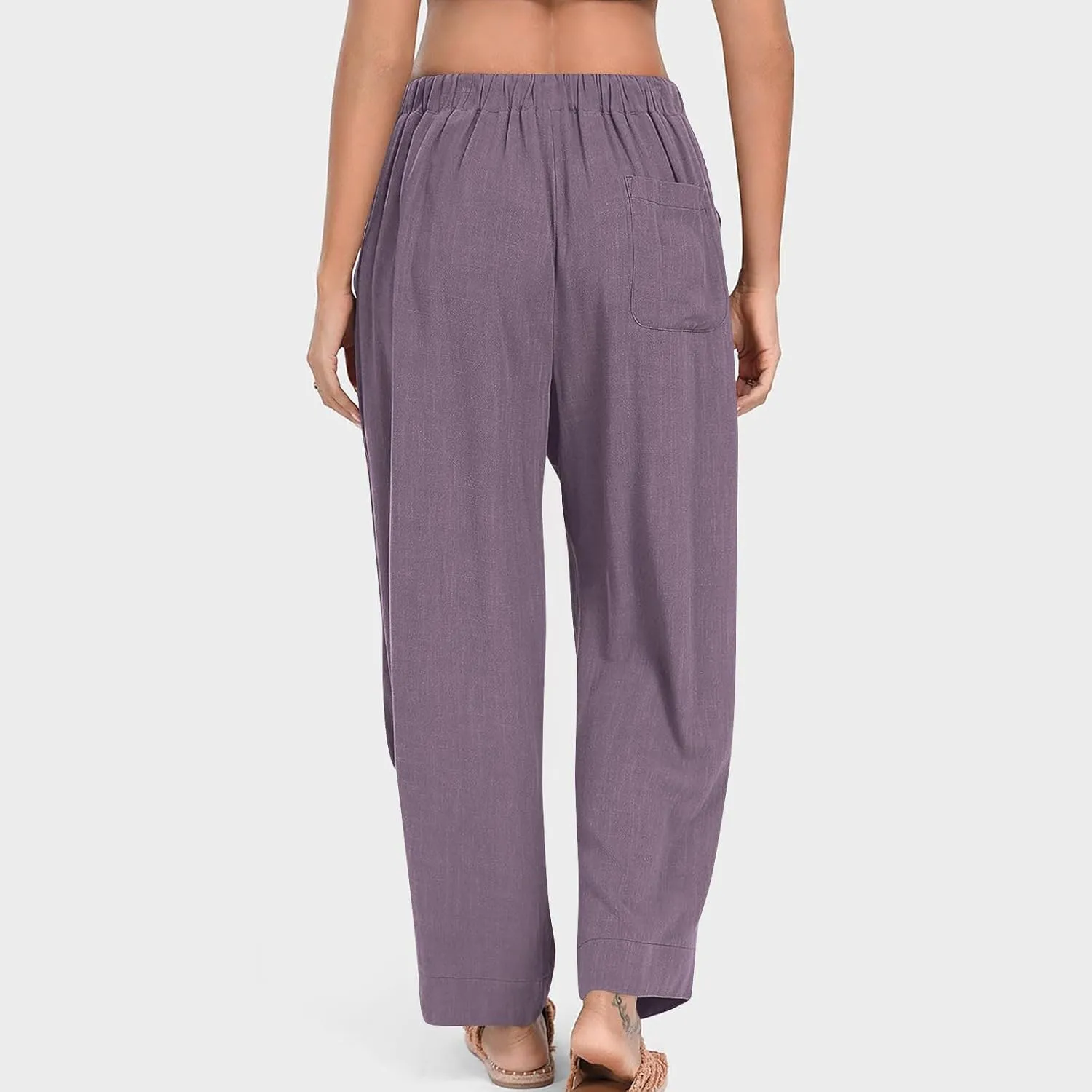 Linen Pants Women Casual Loose Elastic Waist Trousers Summer Lightweight Wide Leg Palazzo Pant Summer Outfits 2025
