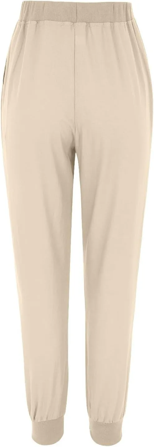 Linen Pants Women Summer Drawstring Elastic Waist Tapered Leg Pants Cotton Linen Jogger Beach Trousers with Pockets