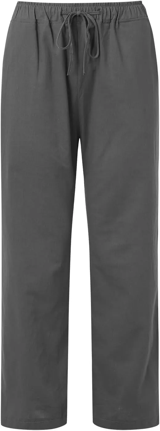 Linen Pants Women Summer,2025 Wide Leg Casual Cotton Linen Pants High Waisted Drawstring Lounge Pants Beach Trousers