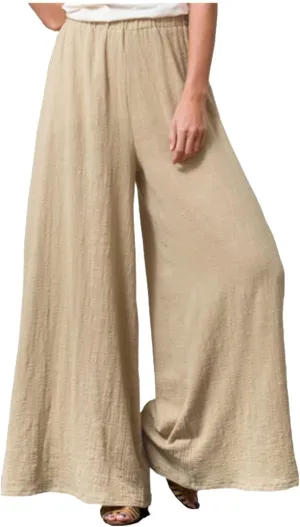 Linen Wide Leg Pants for Women Casual Summer Elastic High Waisted Flowy Beach Pants Loose Lounge Trousers Plus Size