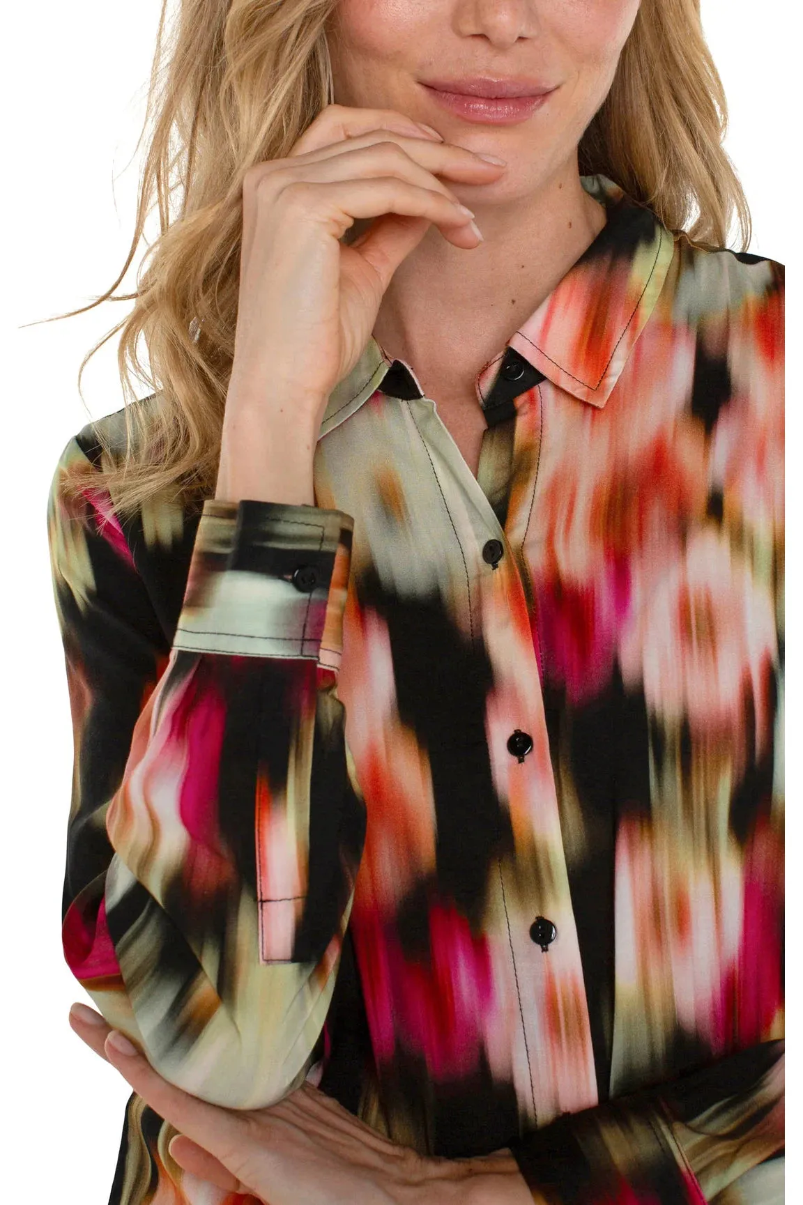 Liverpool Long Sleeve Button Front Woven Shirt (Star Ruby Floral)