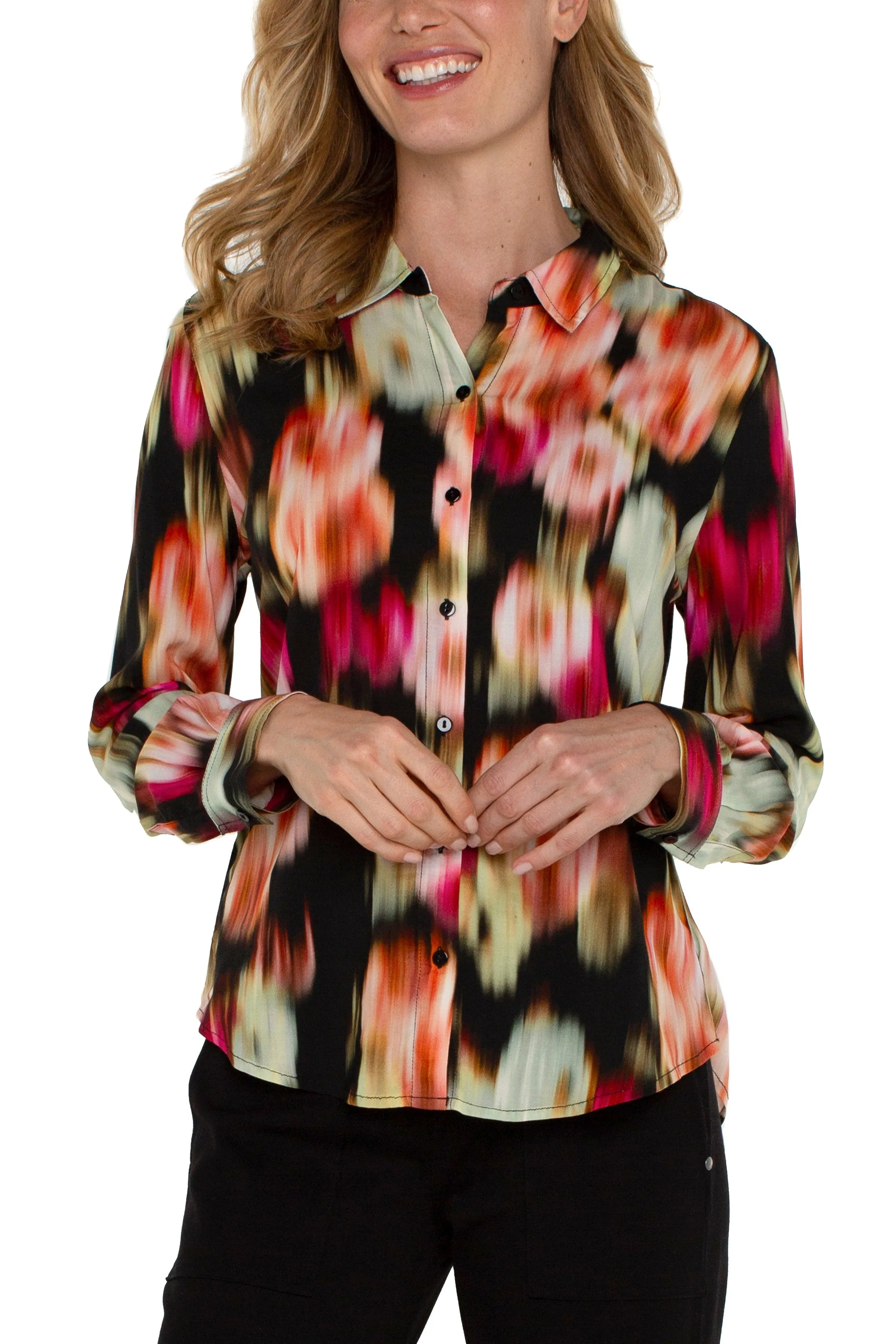 Liverpool Long Sleeve Button Front Woven Shirt (Star Ruby Floral)