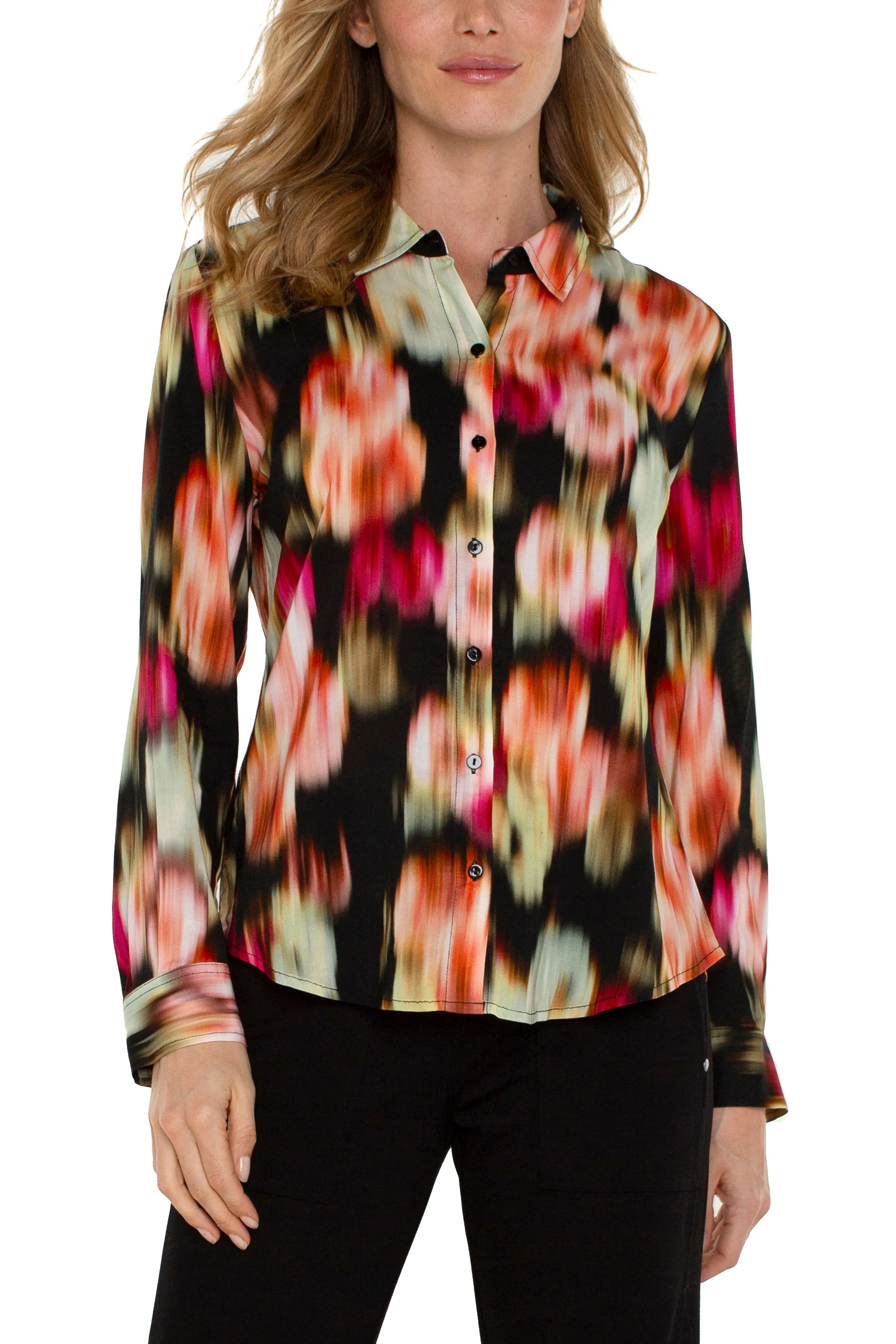 Liverpool Long Sleeve Button Front Woven Shirt (Star Ruby Floral)