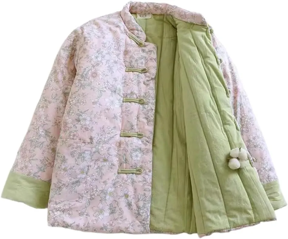 LIXINGHEITANG Winter cottonpadded jacket for women, thickened cotton coat, silk padded Chinese style national warm buckle
